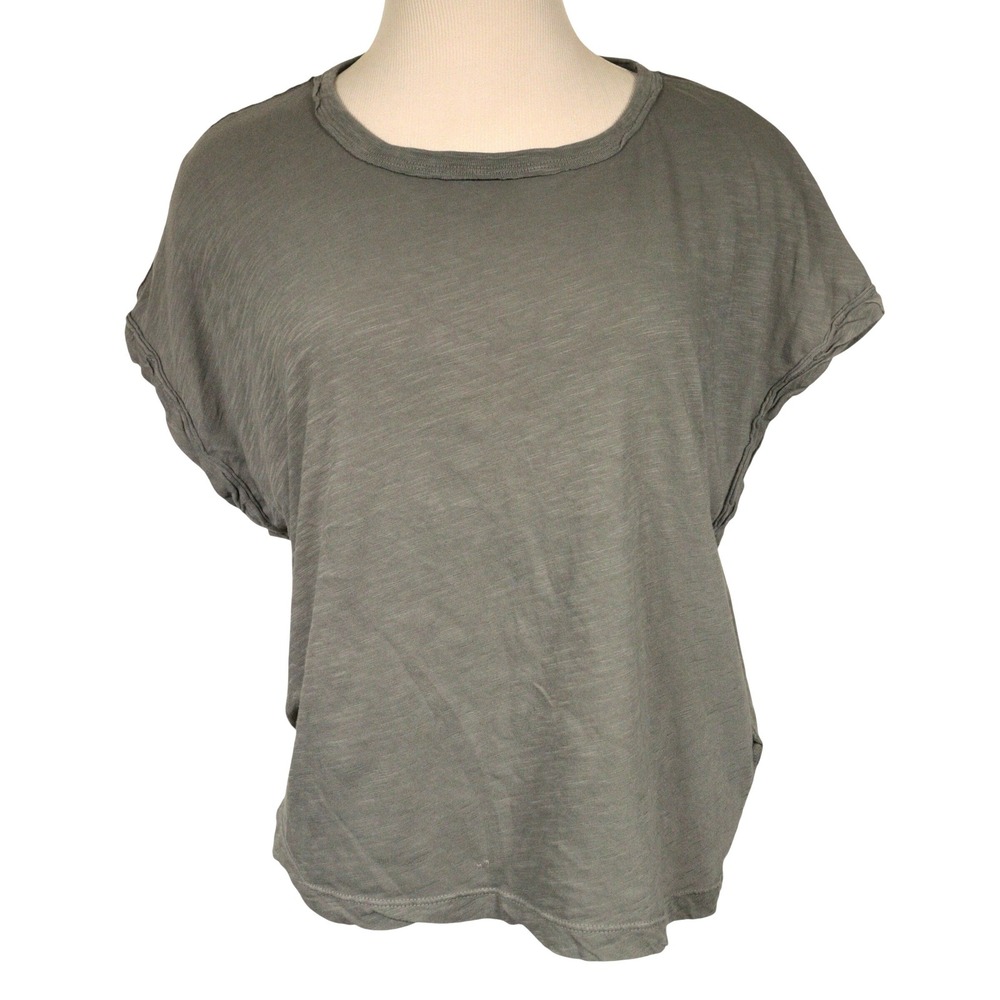 We The Free T-Shirt Women S Boxy Slub Knit Cap Sleeve Tee Olive Green Cotton